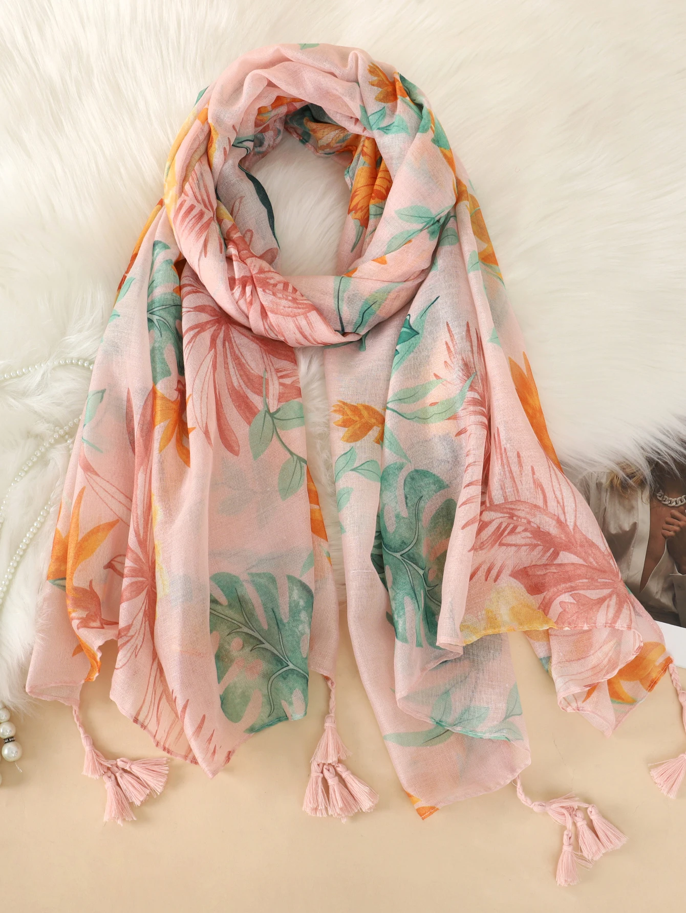 2022 Spain Fashion Daisy Floral Tassel Viscose Shawl Scarf Lady Print Soft Pashmina Stole Wrap Snood Bufandas Muslim Hijab Sjaal