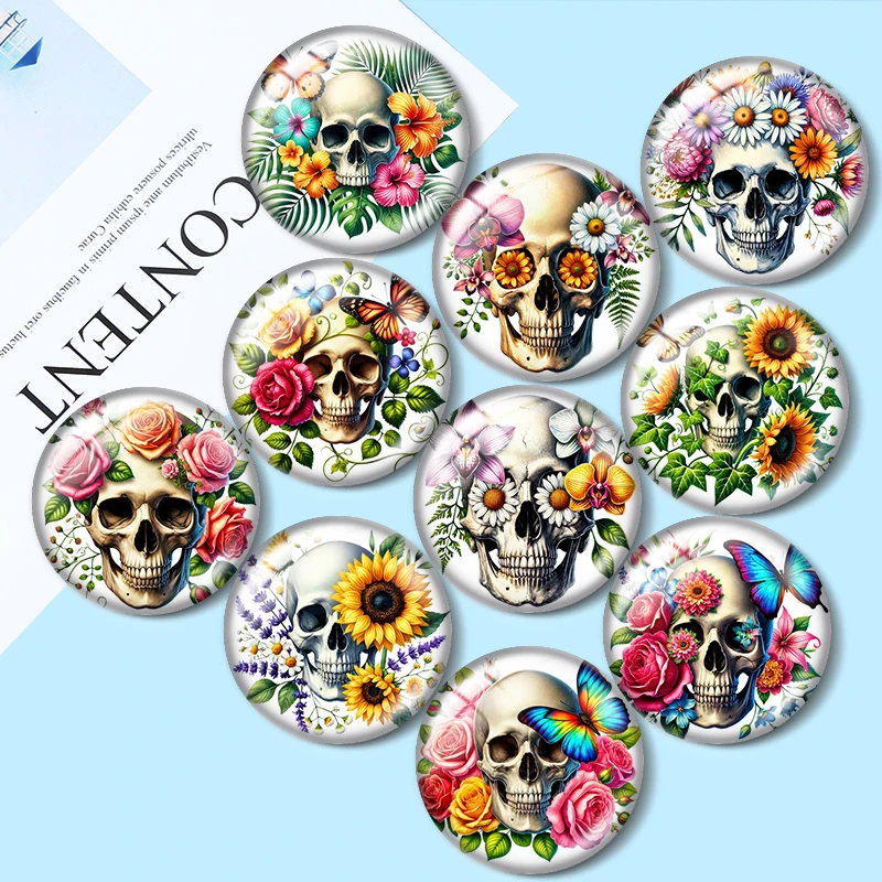 

Floral Skull Clipart 10pcs 12mm/18mm/20mm/25mm Round photo glass cabochon flat back Making findings for bracelets
