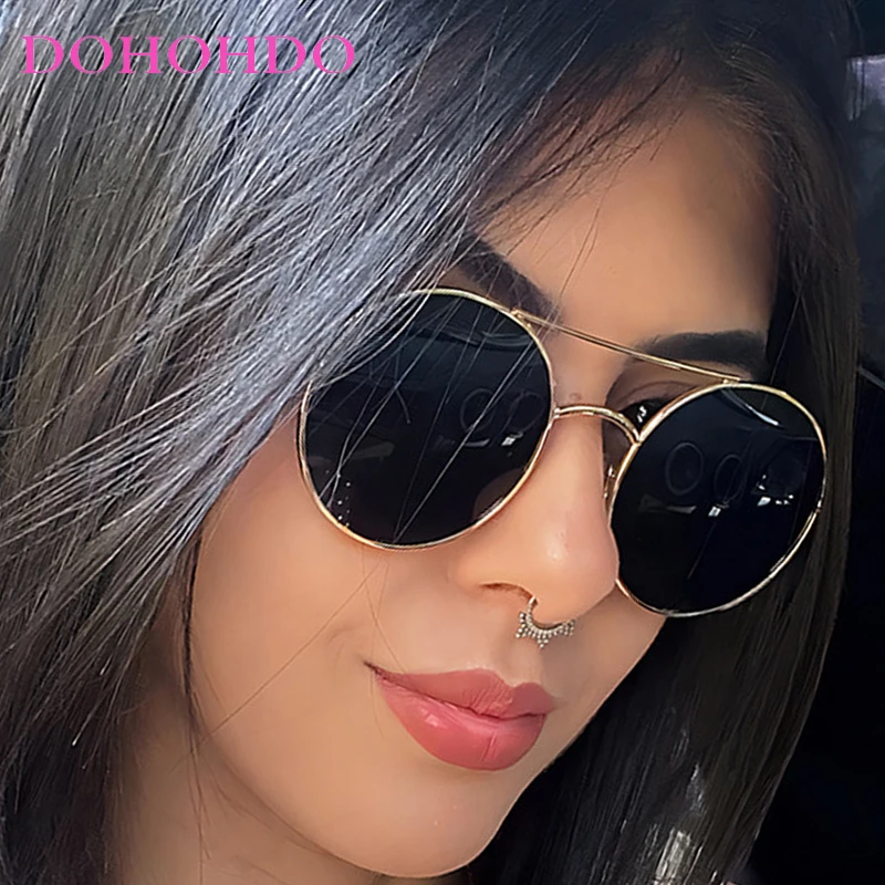 

Vintage Twin Bridge Pilot Metal Women Sunglasses Luxury Designer Trend Men Shades Outdoor Driving Ladies Sunglass Lentes UV400