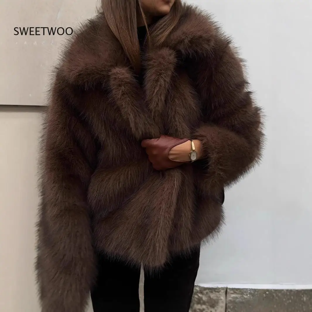

2025 New Faux Fur Lapel Coat - Women's Oversized Loose Long Sleeve | Euro Us Retro Warm Autumn Winter Outerwear
