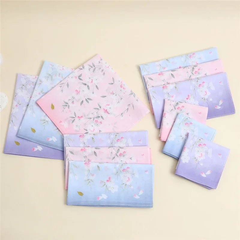 Women's 100% Cotton Soft Handkerchiefs Portable Printed Square Towels for Wedding Gift Daily Sweat Wiping