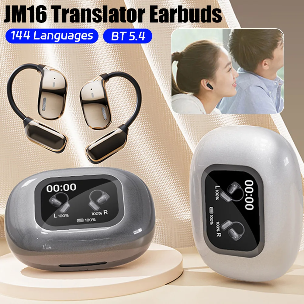 새로운 실시간 AI 번역 이어폰 144 언어 번역기 이어 버드 무선 블루투스 헤드폰 귀고리 스마트 번역기