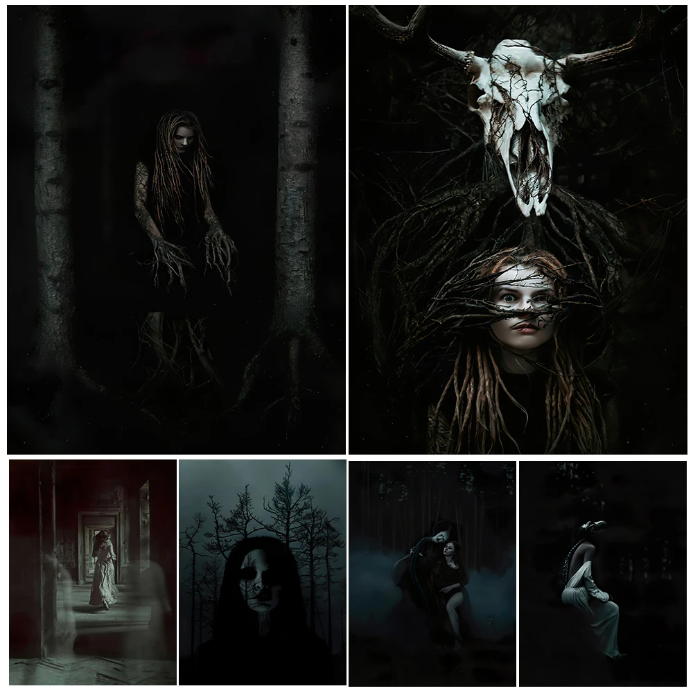 

The Phantom Of The Ghost In The Old Castle Vintage Wall Art Canvas Painting The Bones Of The Jungle And Witch Art Poster Print