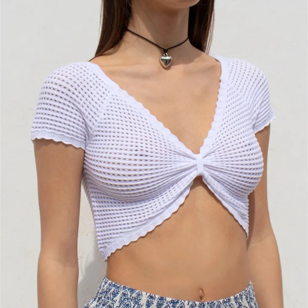 Summer 2026 Sexy Knitted Hollow out Short Sleeve Women's Top Cross-Border New Style Outerwear Tank Top for Ladies