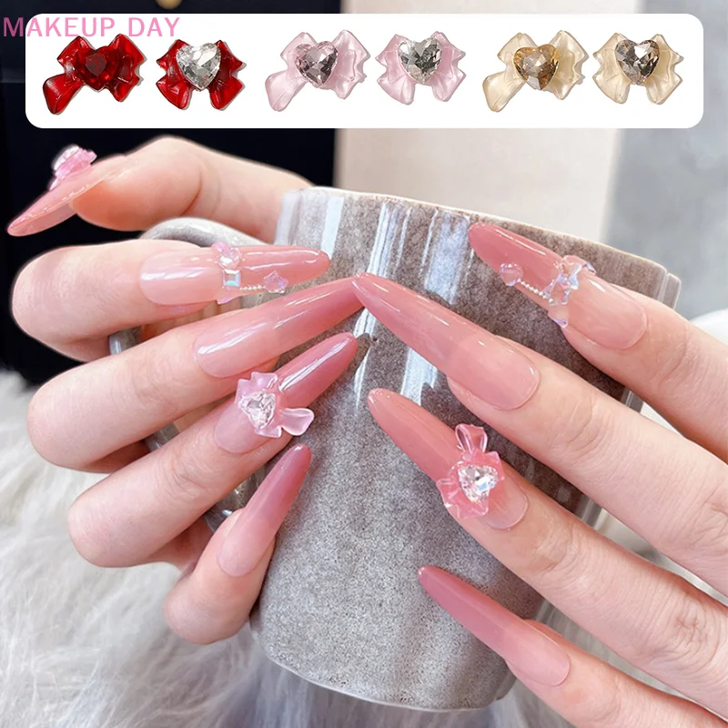 5 sztuk wstążka żywica części kokardki zawieszki do paznokci Mix-style kokardka Rhinestone akcesoria jubilerskie do DIY Manicure Decor