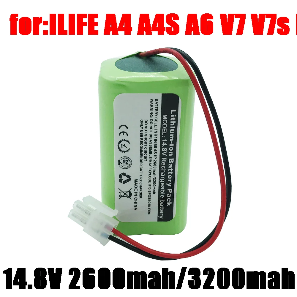 

Vakaumus 14.8V 2600mAh/3200mah Rechargeable Li-ion Battery For ILIFE A4s, A4, A6, A9, V7, V7s, V7s Pro Robotic Vacuum Cleaner