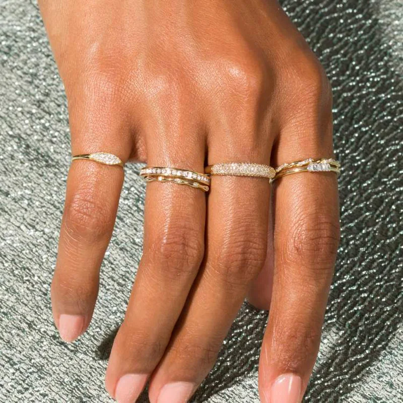 Dainty Minimalistischen Stacking Ring Für Frauen Trendy Zirkonia Gold Kristall Finger Zubehör für Weibliche Schmuck Geschenk R737 – Detail 2