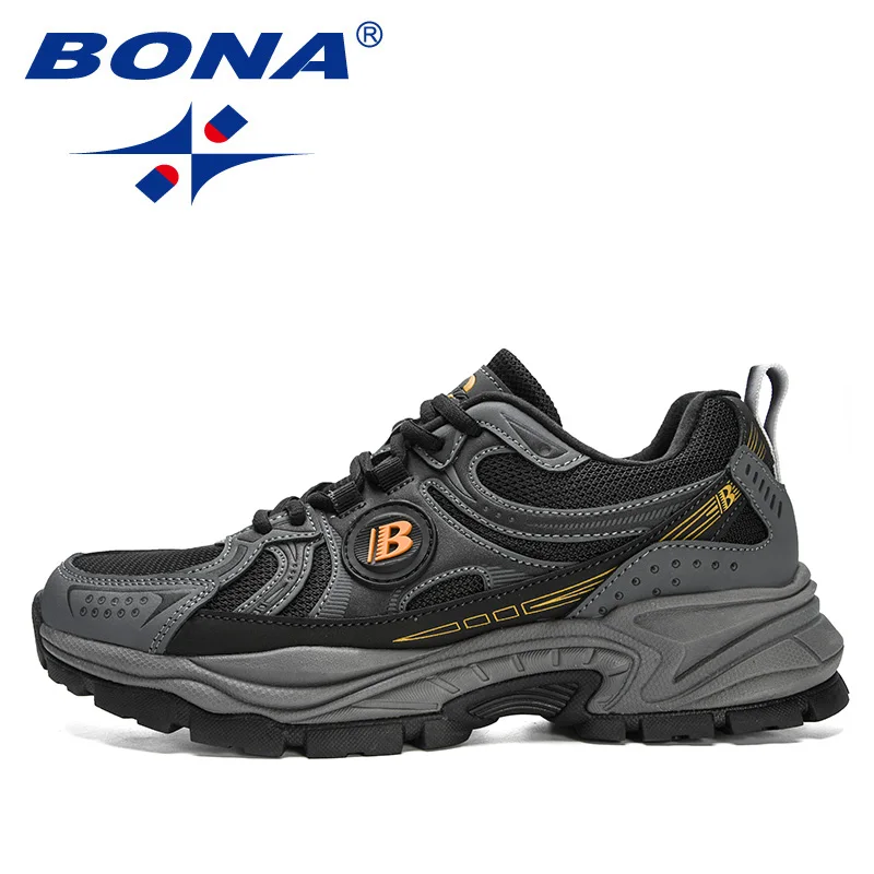 BONA 2023, nuevos diseñadores, zapatos para correr de malla de cuero de acción, zapatos transpirables para correr para hombre, zapatillas deportivas