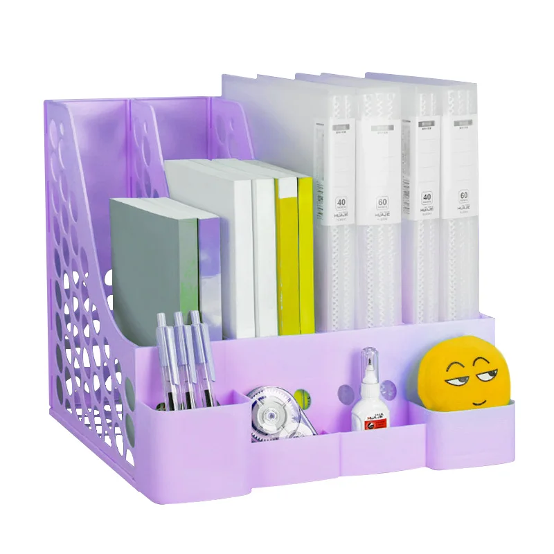 1Pcs Desktop Office File Rack 4-Grid with Pen Holder, Stylish & Durable, Space-Saving Organizer for Daily Office Supplies & Docu