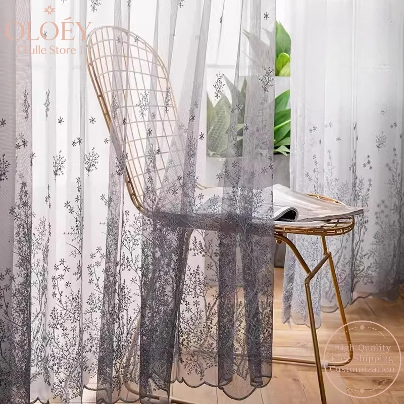 

Modern Magic Forest Gradient Sheer Curtains for Living Room Thickened Chiffon Embroidered Light Permeable Not Transparent Luxury