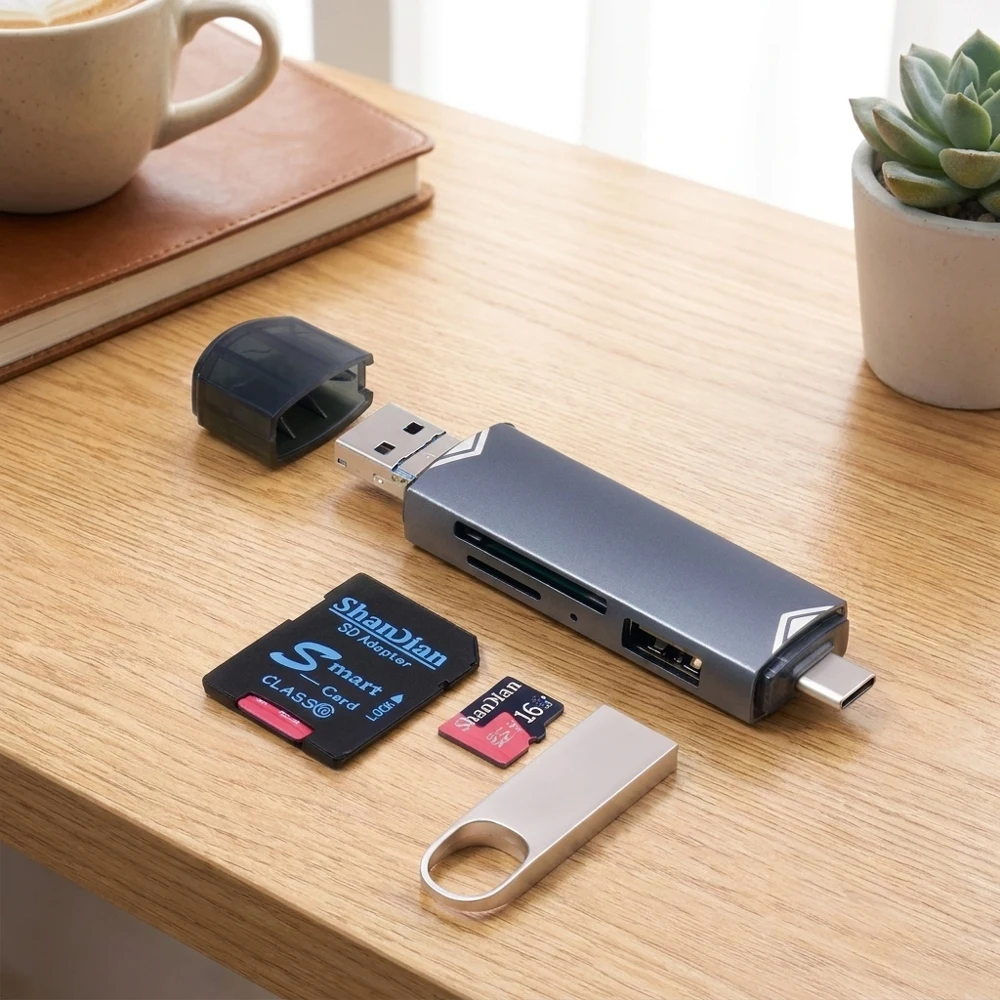 6 em 1 multifuncional de alta velocidade usb 3.0 tipo-c leitor de cartão de memória micro usb adaptador de cartão de liga de alumínio portátil universal para