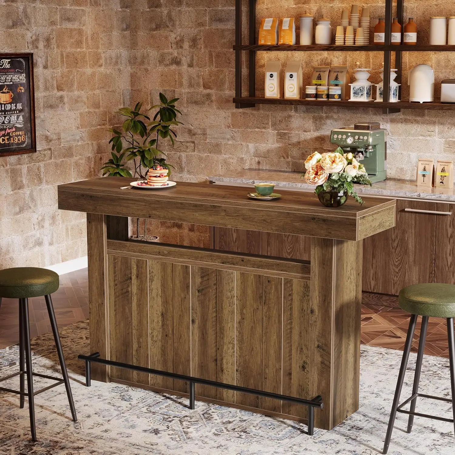 

63 Bar Table 4 Tier Counter Height Pub Table with Footrest and Storage Shelves