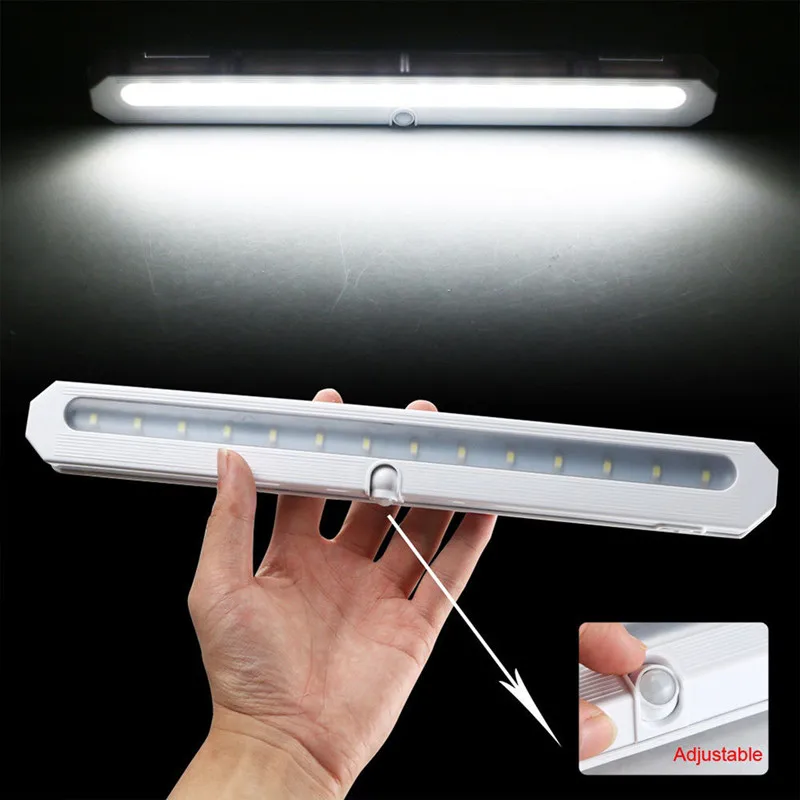 Luz nocturna infrarroja con Sensor de movimiento PIR, lámpara de noche con batería, inalámbrica, 14 LED, para debajo del gabinete, armario, cocina