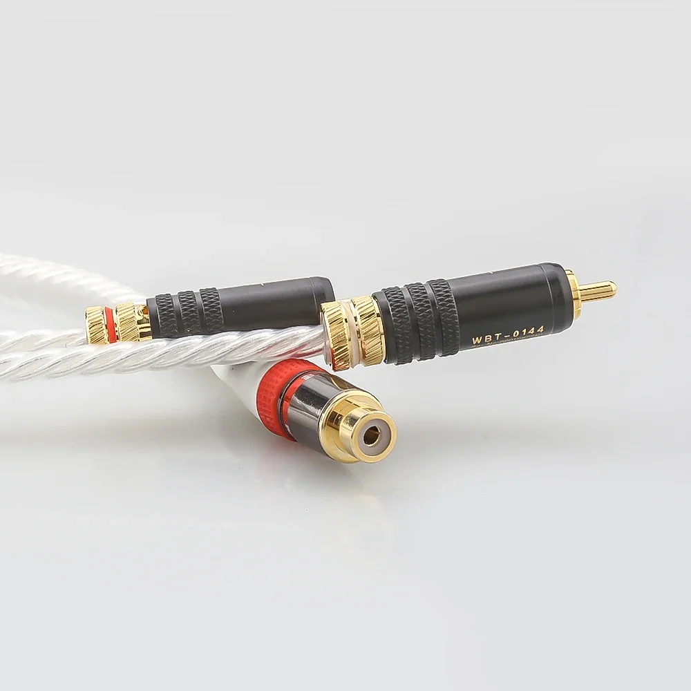 HiFi Audio Silver Plated Cable 2 RCA Male To 1 RCA Female Y Splitter Cable For Amplifier Speaker Audio Subwoofer Adapter