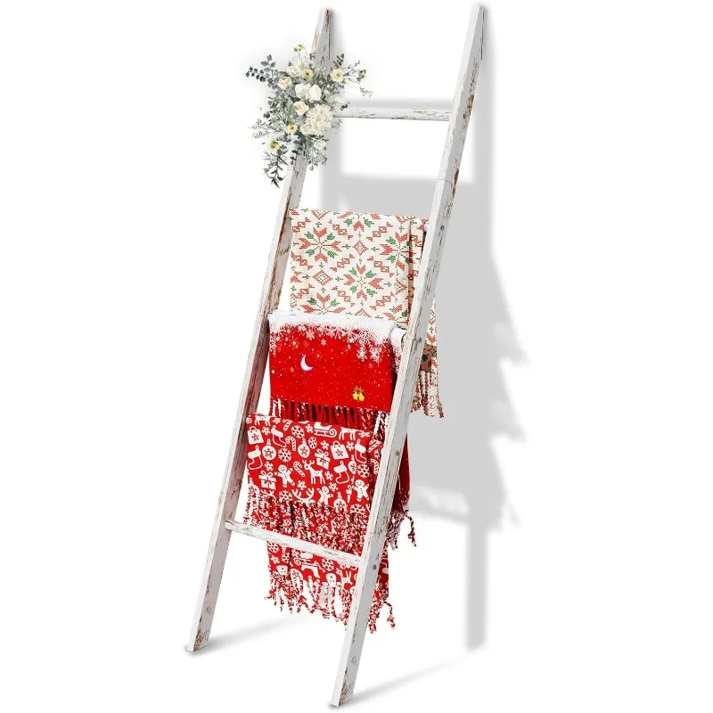 

5-Tier Blanket Ladder Wooden, 5.3FT(63'') Blanket Quilt Holder Rack Decorative Ladder, Easy Assembly, Rustic Farmhouse