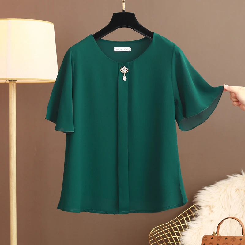 BANERDANNI New Arrival Plus-size Chiffon Shirt Round Neck T-shirt Short Sleeve New Loose Flared Sleeve Thin Top Female Summer