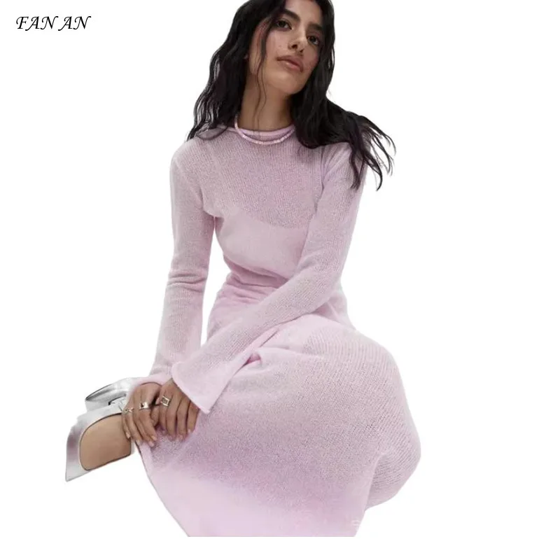 

2024 New Women's Knitted Hollow Long Dress + Sundress Set Women's Soft Knit Smock Casual Holiday Style Women's Two-piece Set