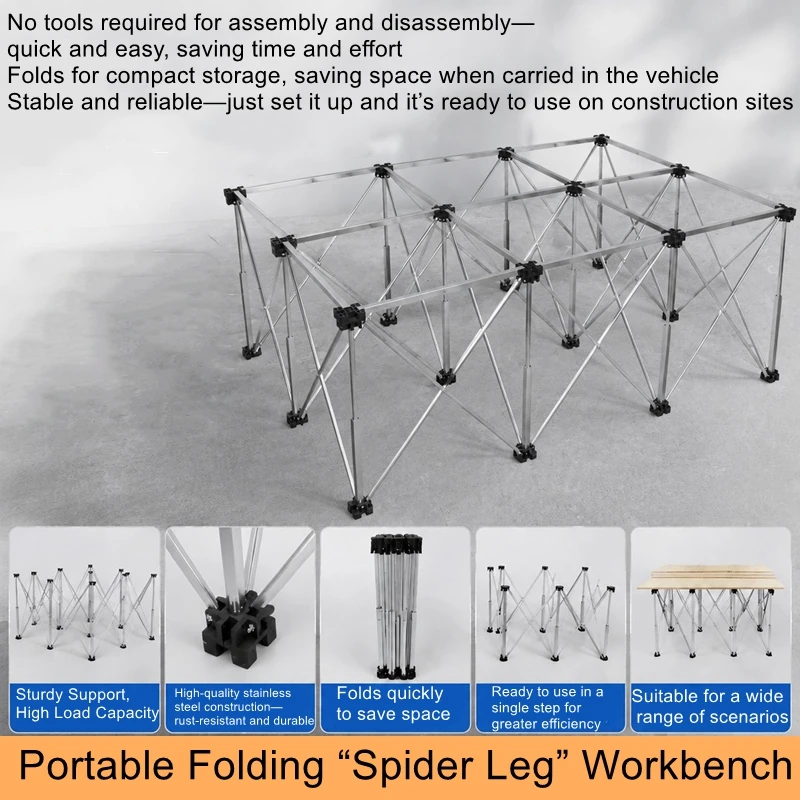 Spider-Leg Workbench: Foldable and Space-Saving Woodworking Table with Spider-Leg Support, Unfolds in a Second