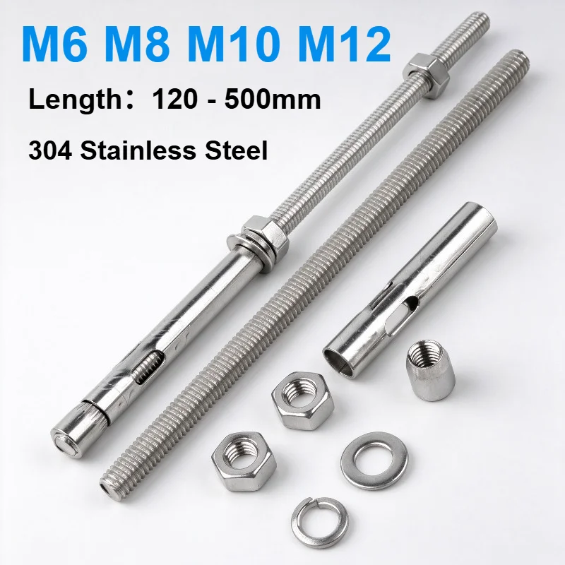 Extended Long Through Expansion Bolt 304 Stainless Steel M6 M8 M10 M12 Sleeve Anchors for Concrete Metal Panel & Ceiling Hanger