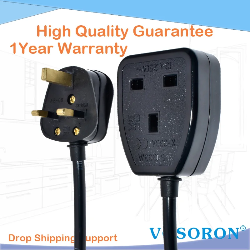 UK 3 Prong Extension Power Cord,IEC UK Male Plug to Female Outlet Socket HongKong Singapore Power Cable Extented