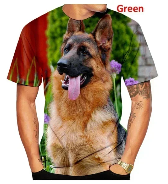 2025 Men's Summer New Fashion Casual unisex Fun 3D Printed Dog T-shirt, Cute German Shepherd 3D Custom printed T-shirt