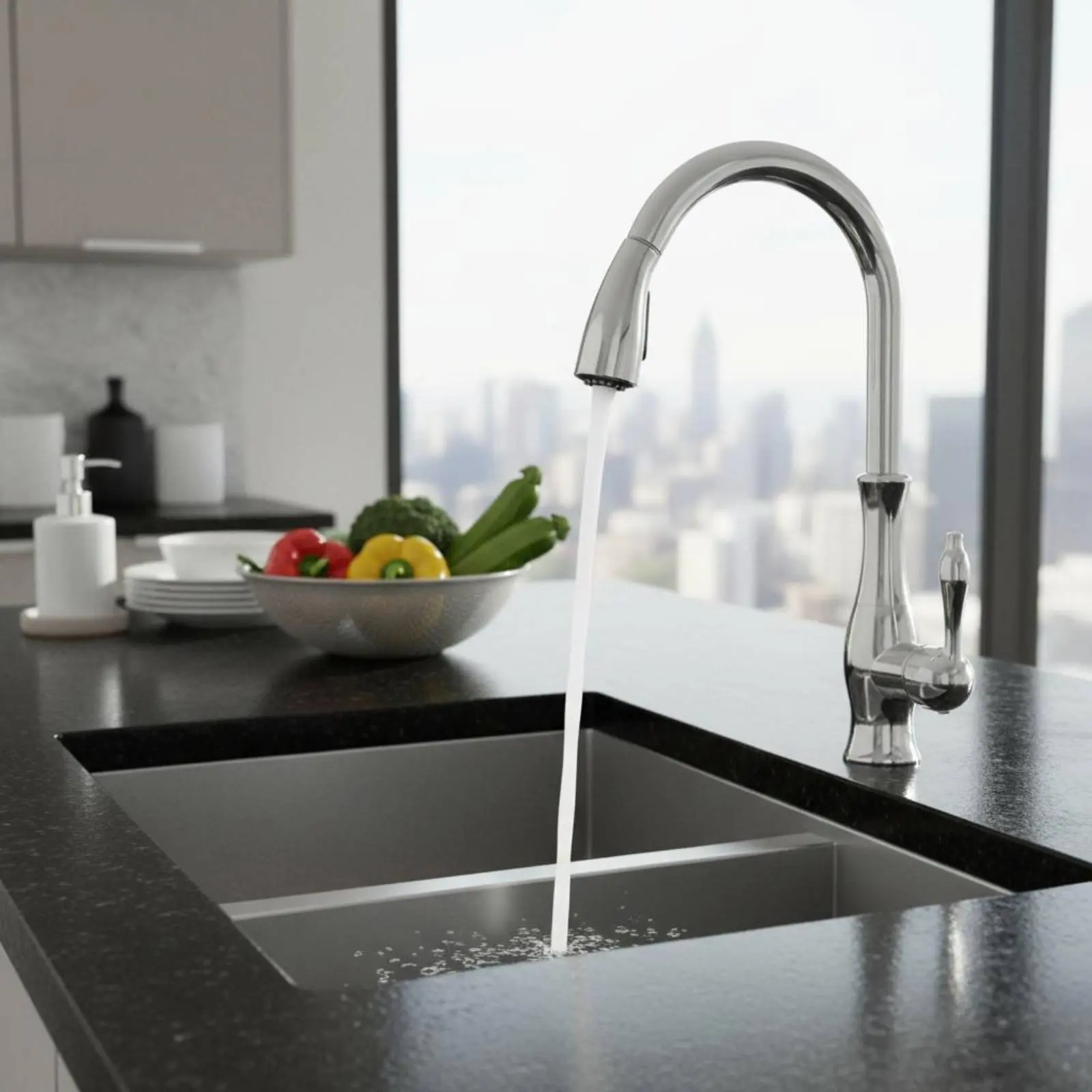 Pull-down Kitchen Faucet 360 Degree Rotate Pull down Kitchen Faucet Multi-Function Spray Head Leak-Sealed Ceramic Disc Assembly