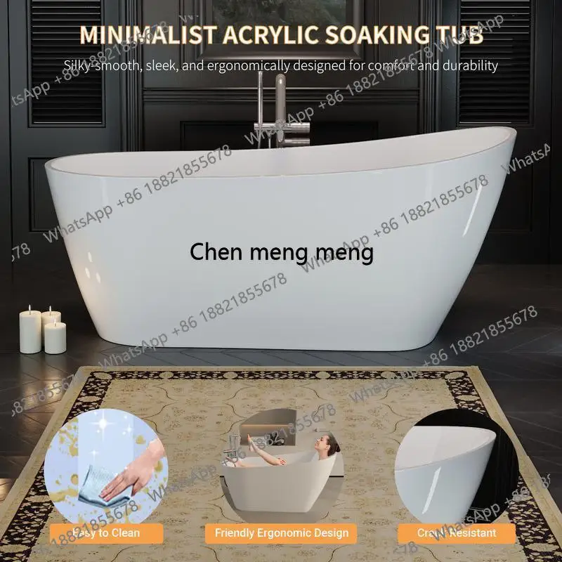 

55" Acrylic Freestanding Bathtub, Standalone Tub with Chrome Toe-Tap Drain and Slotted Overflow, cUPC Certified, Glossy White