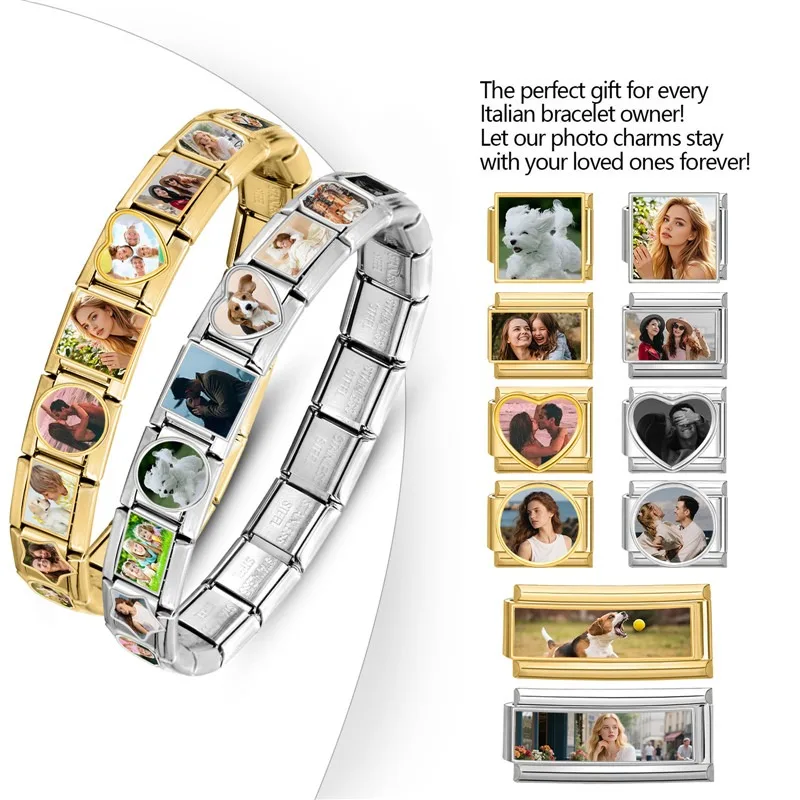 Fashion Creative Picture Customization Charm Colored Italian Link Fit 9mm Bead DIY Stainless Steel Making Jewelry Women Men Gift