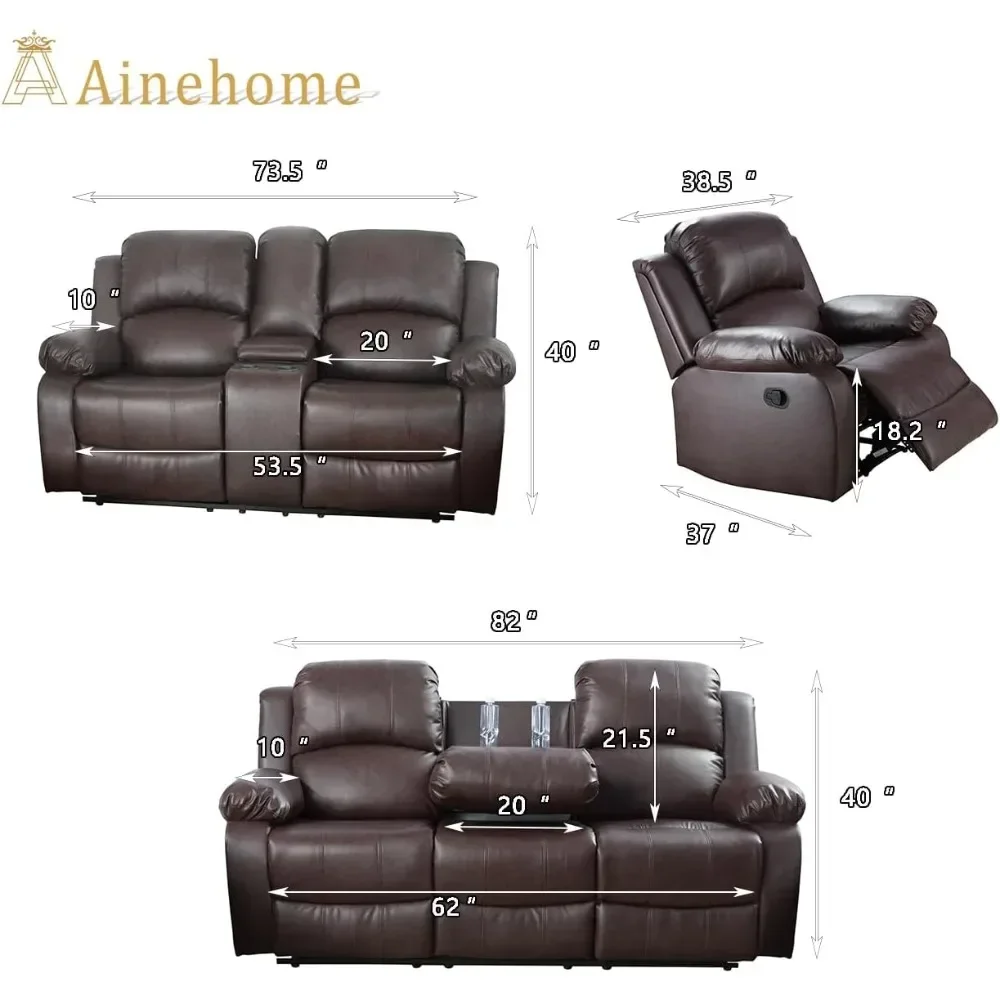 Living Room Furniture Set Leather Recliner Sofa Set Loveseat Chair Furniture Sofa Set for Living Room/Small Space/Rv/House