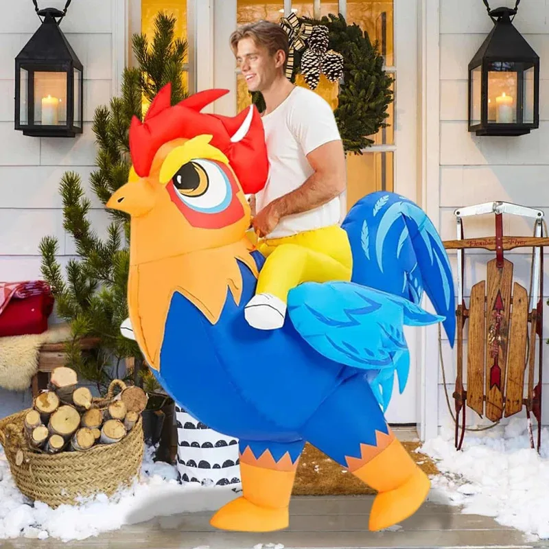 

Chicken Costume Adult Inflatable Riding Rooster Suit Funny Cosplay Blow Up Halloween Costume For Men Women