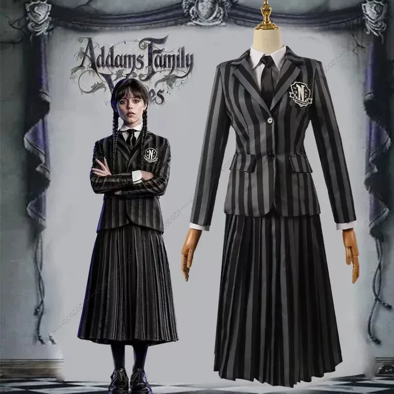 

3 Colors Wednesday Addams Cosplay Costume Schoolgirl High School Uniforms Halloween Gift Girls Woman Carnival Party Skirt Suit