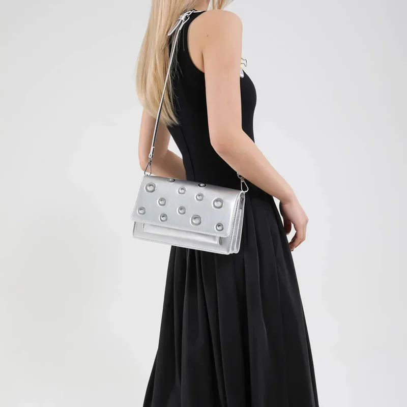 

2025 Versatile Women's Handbags PU Hasp Shoulder Bags Large Capacity Solid Color Locomotive Ladies Small Square Bags on Sale