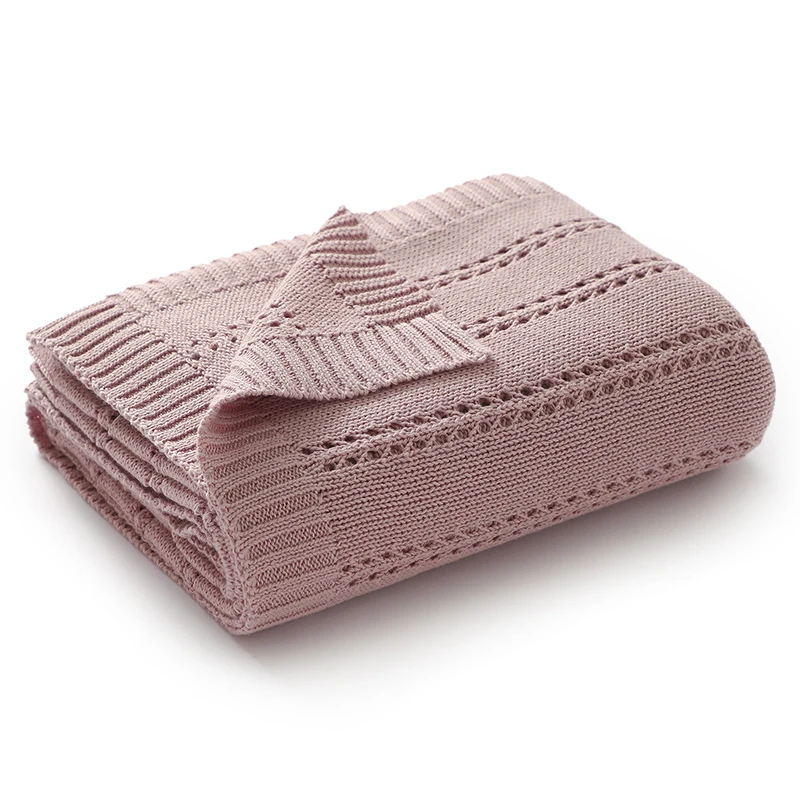 Cotton Blankets for Newborn Baby Boys Girls Solid Stroller Bed Swaddle Wrap Plaid Knitted Infant Netural Receiving Quilt 90*70cm image 3