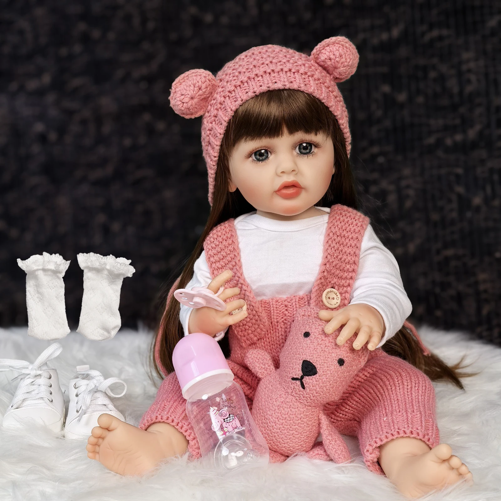 Fashion Reborn Baby Girl Doll Silicone Vinyl Full Body Bebe Doll Newborn Long Hair Kids Playmates Birthday XMAS Easter Gift Toy