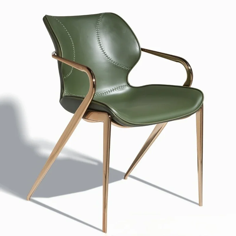 Italian light luxury home hotel saddle leather cafe negotiation chair simple modern carbon steel armrest back chair