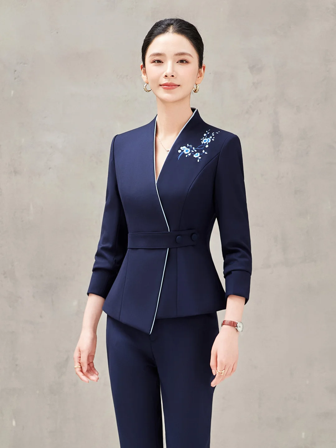 New Chinese Style Women's Suit Set Professional Career Beauty Salon Workwear Tea House Uniform Commute Fashion Polyester Fiber