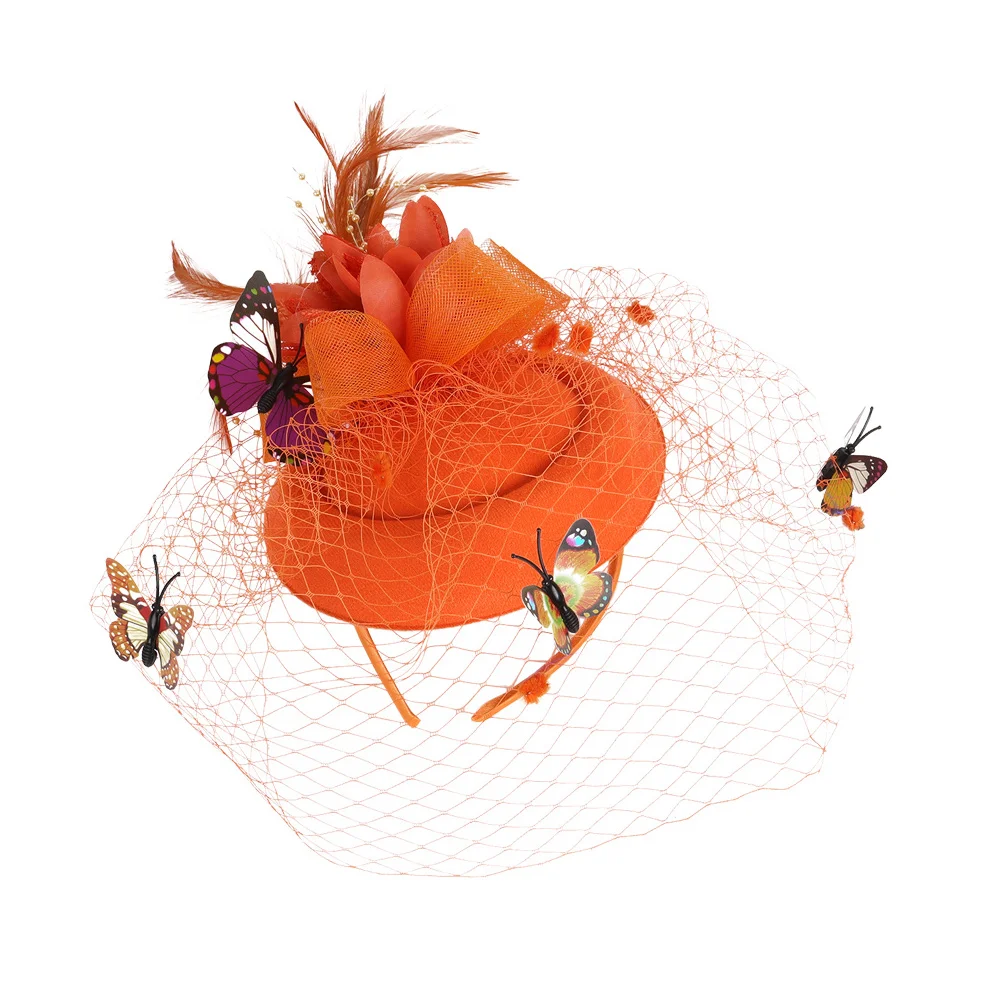 

Girls Hair Accessories Butterfly Hat Headband Woman Mesh Headwear Ornament Mini Hand Charming for Women Hoop Orange