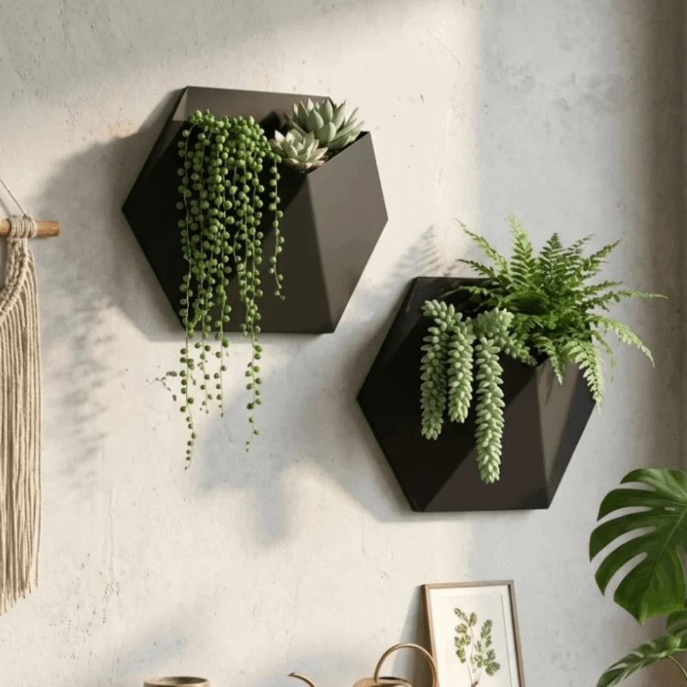 Unique Geometric Hexagonal Flower Pot 3D Printed Wall-Mounted Succulent Plant Basin Decorative Growing Pots Indoor Plants