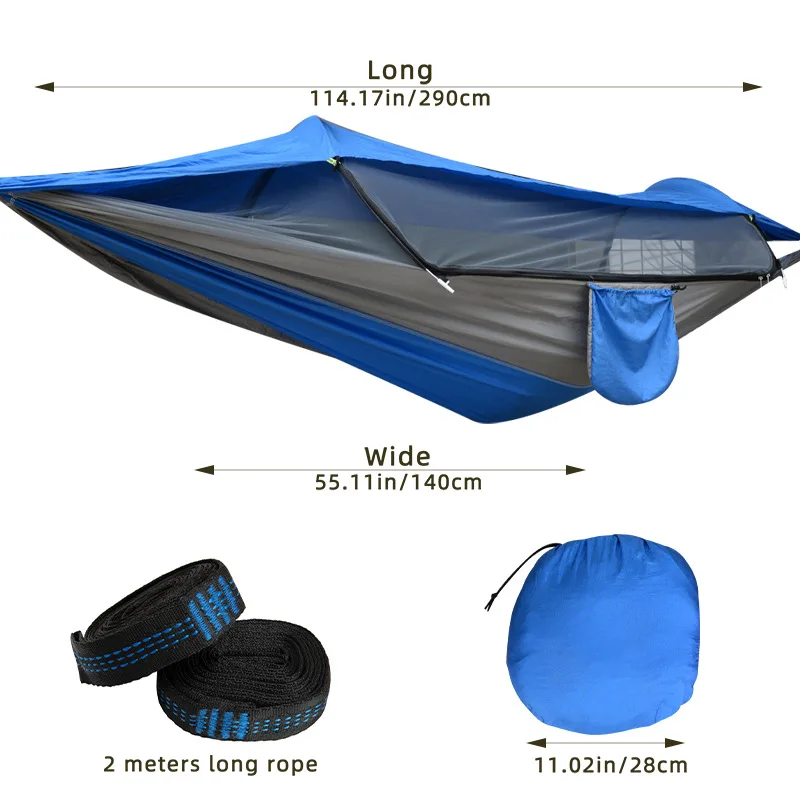 Outdoor Anti-mosquito Portable Swing Hammock Sunshade 290*140cm Tent for 3-4 People Iron Rod