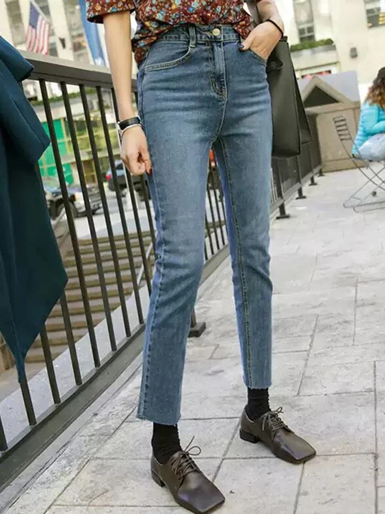 Pantalones vaqueros de cintura alta para mujer, Vaqueros ajustados de pierna recta, ropa lavada Y2k, Vaqueros azules de novio para mujer 2023