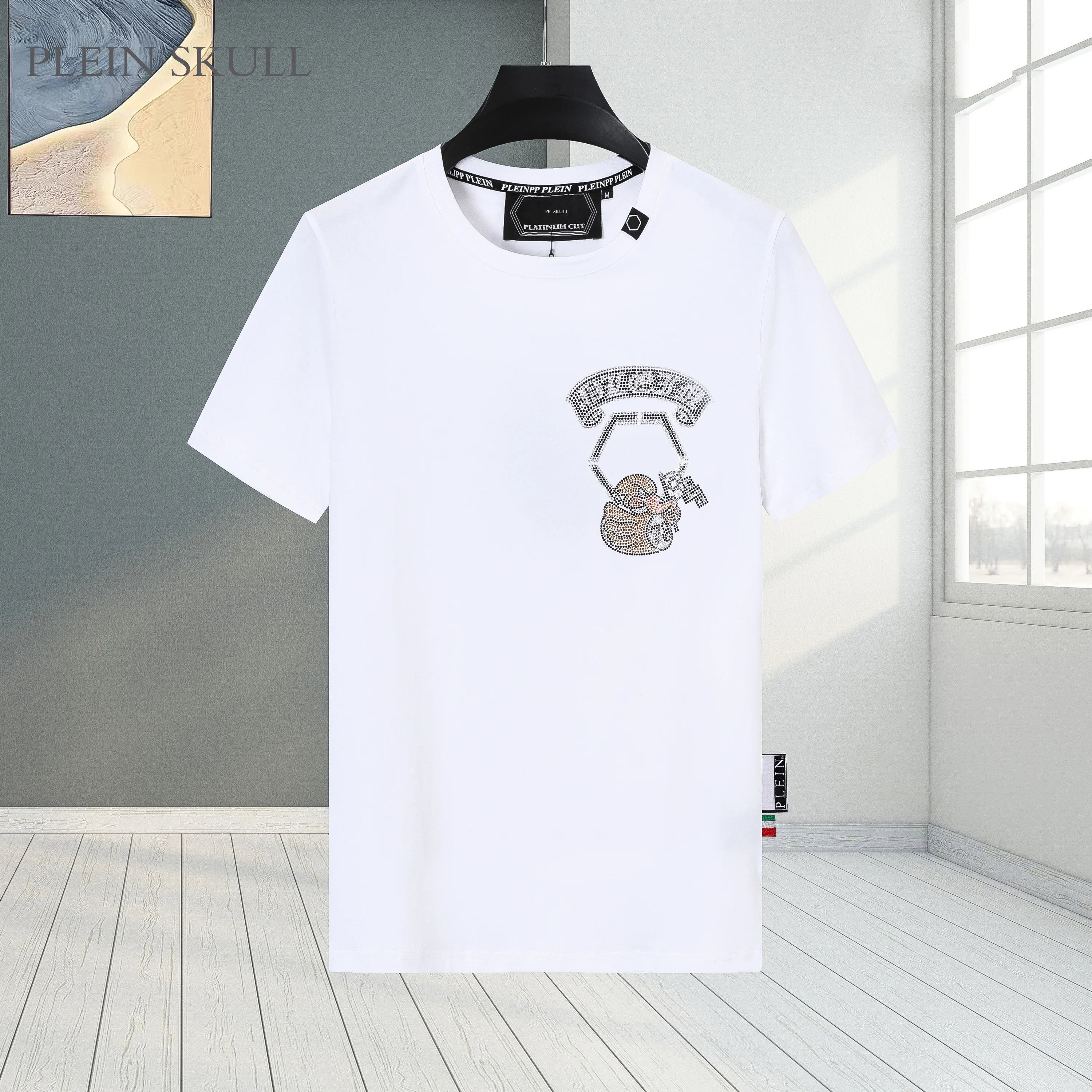 PLEIN SKULL 2025 Summer New Men's Cotton T-shirt Trendy Brand Round Neck Slim Short Sleeve Unisex High Street Party Sports Top