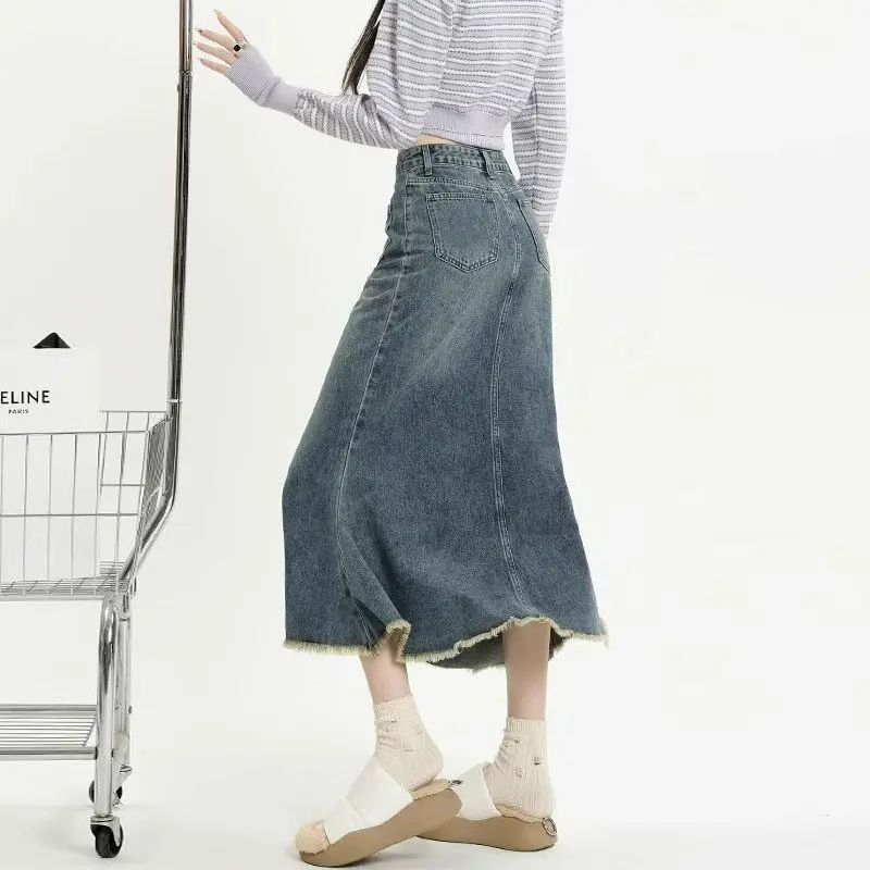 High Waisted Retro Denim Skirt For Women New Niche Design Fishtail Skirt Mid Length A-Line Denim Skirt