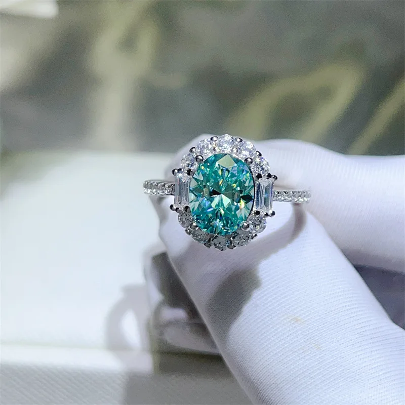 Luxury 18K Solid Platinum PT950 certifid Paraiba Green Moissanite Ring Women Elegant Fine Jewelry Gift
