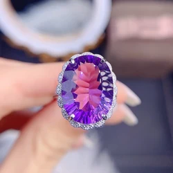 Big Size Natural Amethyst Ring Real 925 Silver Women's Ring Good Process Simple Atmosphere 12*16mm
