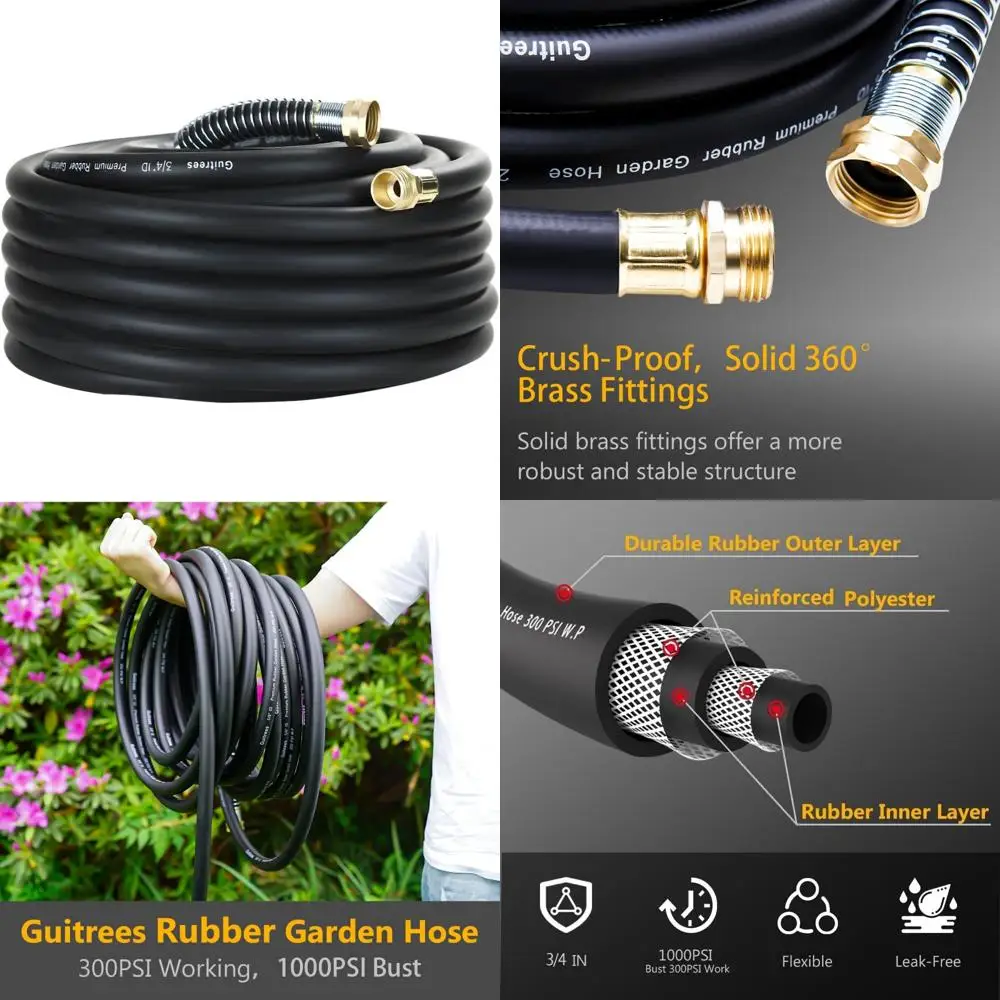

Heavy Duty 50FT 3/4 Inch Garden Hose - 200 PSI Working Pressure, 1000 PSI Burst, Hot/Cold Water, Five-Layer Braided for Durabili