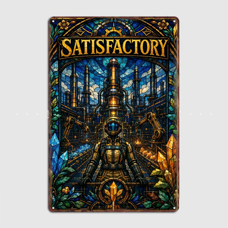 Satisfactory Stained Glass Factory Art Poster Metal Custom Sign Indoor Pub Club Room Decoration Bar Home Wall Decor