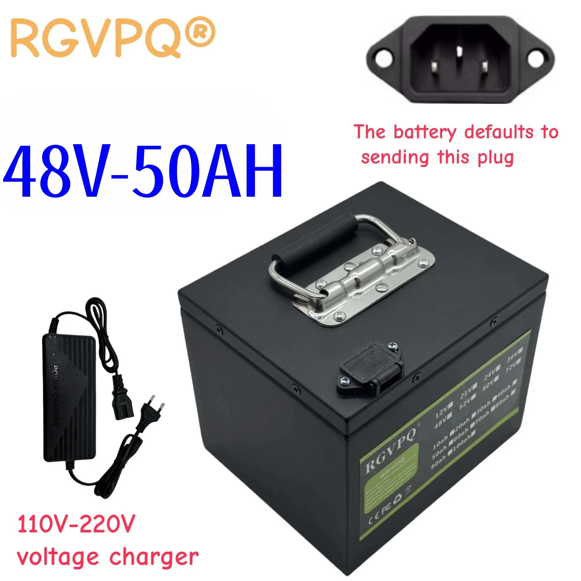 48V 20AH-50AH, 18650 lithium-ionbatterij, op voorraad, ijzeren doosbehuizing, waterdicht, volledige capaciteit, geschikt voor 48V-apparatuur