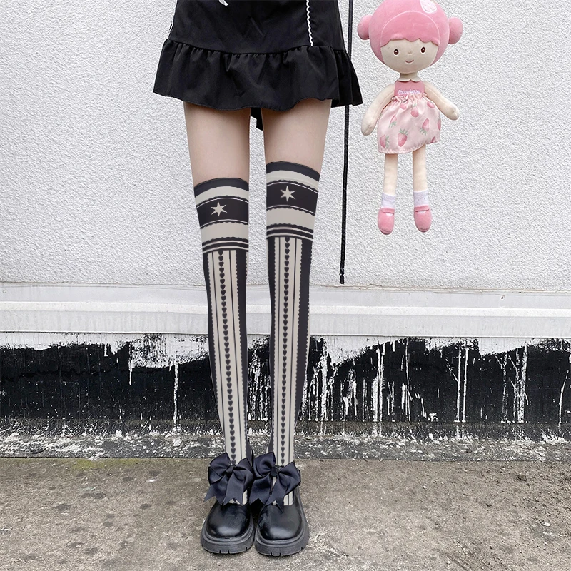 Nowe kobiety Lolita pończochy druk 3D słodki Kawaii JK z nylonowymi pończochami seksowne paski wtórne pończochy Cosplay — zdjęcie 5