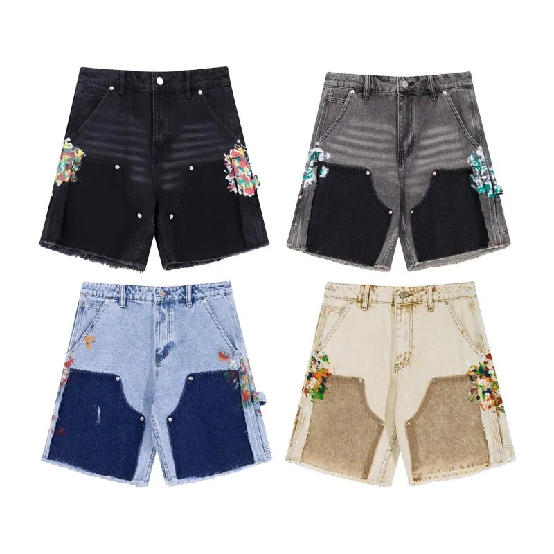 Gallery Dept splashing ink logging pants splicing tooling washed casual five-point denim shorts