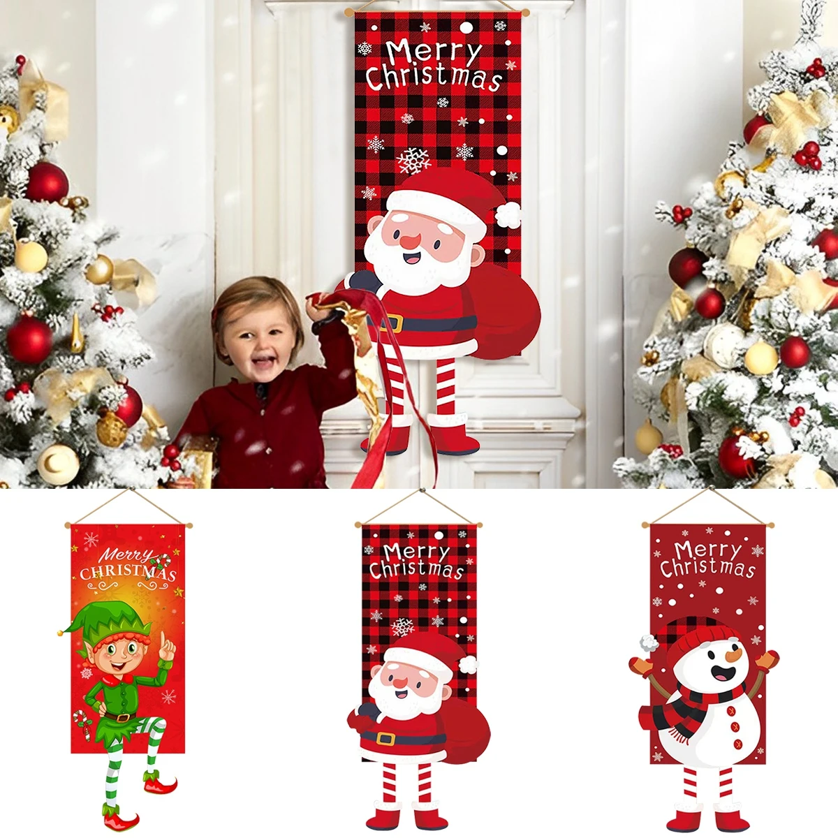 Christmas Hanging Flag Christmas Decoration For Home Xmas Merry Cristmas Ornaments 2023 Noel Navidad Natal New Year 2024